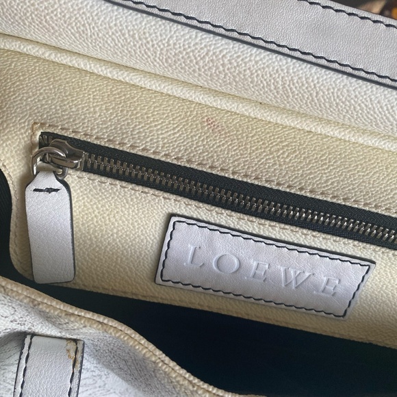 Loewe Vintage Leather Trim Anagram Shoulder Bag White Top Handle Women’s Purse - Picture 7 of 8